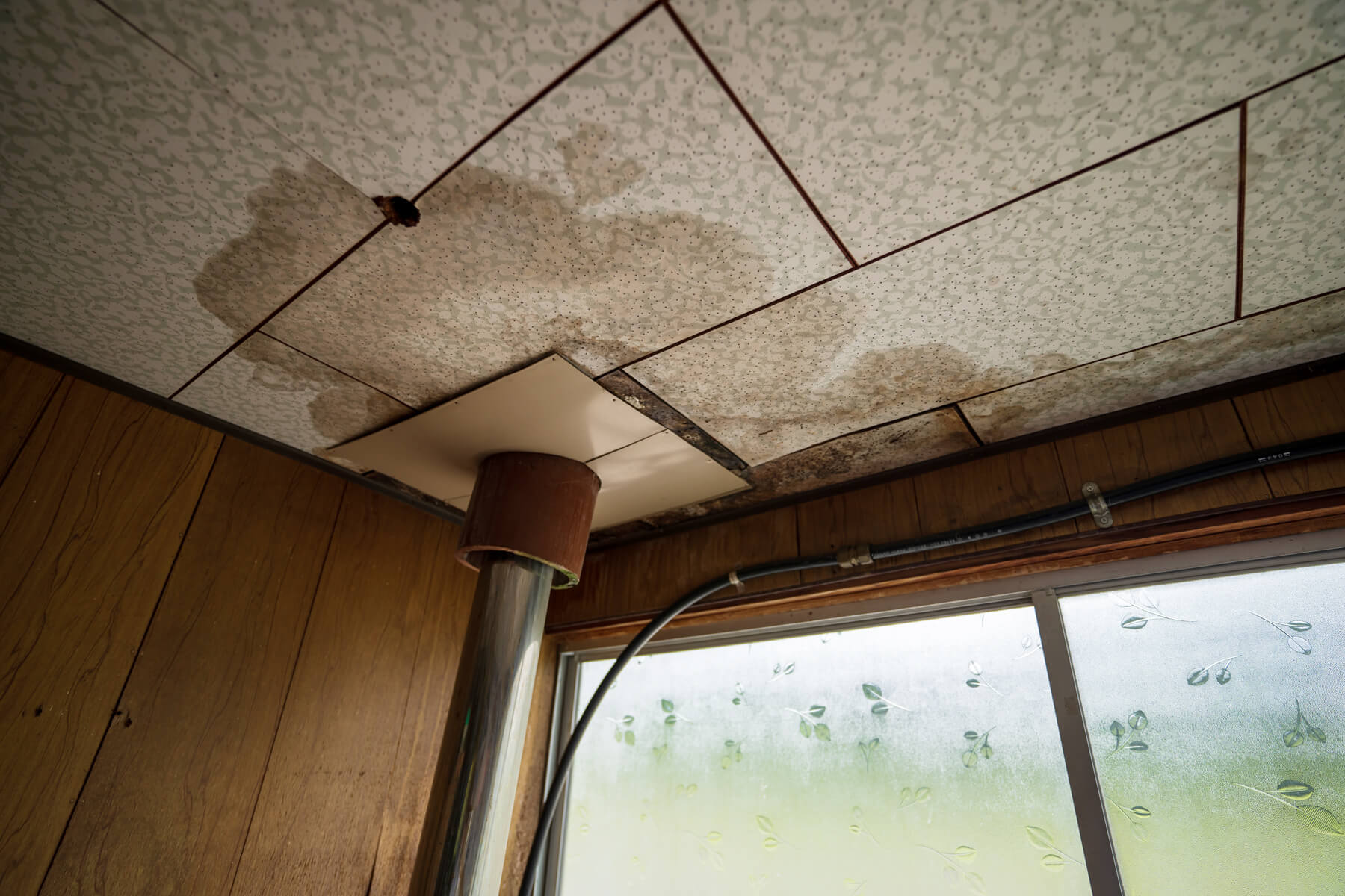 雨漏りしている屋根の写真